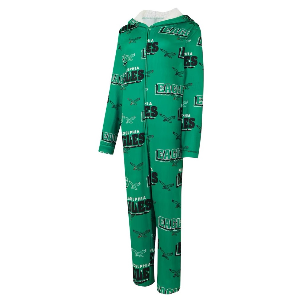 NWOT Concepts Sport Phila Eagles Microfleece Full-Zip Union Suit Kelly Green, XL